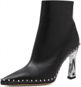 Женские ботильоны FYS с заклепками, заостренным носком, на высоком каблуке, с боковой молнией, короткие ботинки для вечеринок, выпускного и платьев, размеры 4-16 US, Black