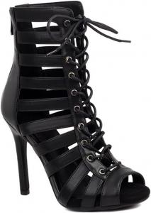 Женские туфли на шпильке JXUZY с вырезами, сексуальные джазовые бальные танцы, летние босоножки с открытым носком, гладиаторские ботильоны Generic, D594-Black