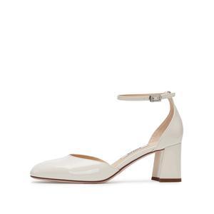 Туфли на толстом каблуке с острым носком, блестящие, высокие, женские, 6 см Staccato, Ecru