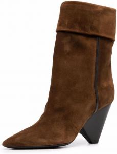 Женские сапоги FOWT с заостренным носком до середины икры, специальные массивные ботильоны на высоком каблуке, на застежке, для вечеринок, зимние вестерн-ботинки, размеры 4-16 US, Brown