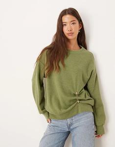 Супермягкий лонгслив с длинными рукавами и отделкой ASOS DESIGN цвета хаки - KHAKI