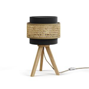 Настольная лампа Morten, ротанг/черный цвет, 26 x 45 см с основанием Vicco, черный/коричневый