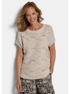 GOLDNER Вязаный хлопковый свитер с ромбовидным узором цвета камня