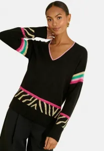 Уютный свитер с v-образным вырезом и принтом, стандартного кроя. Love & Roses, Black Rainbow Animal Stripe