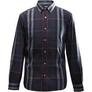Burberry Мужская рубашка, черные с серым отворотом, средней высоты