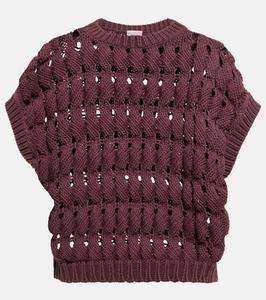 Ажурный топ из смесового хлопка Brunello Cucinelli, Burgundy Orchid