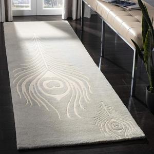 Ковер-дорожка SAFAVIEH, 77 x 366 см, Soho Collection, Grey & Ivory, ручной работы из шерсти и вискозы, идеален для помещений с высокой проходимостью в гостиной, спальне (SOH704C)