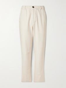 Облегающие прямые брюки из хлопка с узором «елочка» OLIVER SPENCER, экрю