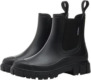 Женские модные короткие резиновые сапоги - ПВХ подошва с противоскользящим эффектом. Удобные, не утомляют. Подходят для всех сезонов. Clolinde, Black