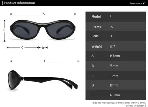 Y2K Красочные модные очки Спортивные панк солнцезащитные очки Женские дизайнерские квадратные очки Мужские роскошные солнцезащитные очки UV400 Y07 Melrose, Black