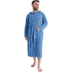 Мужской домашний халат my home Nela, идеально подходит для сауны и спа, отельный халат, утренний халат, 1 шт., однотонный, размеры S-4XL, с молнией My Home, синий