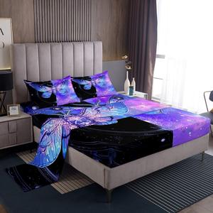 Erosebridal Готический комплект постельного белья Moth с фиолетовой галактической расцветкой в стиле бохо, Purple Black Blue