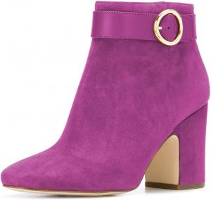 Женские элегантные ботильоны YDN с высоким каблуком, круглым носком, пряжкой и молнией, удобные туфли, Purple