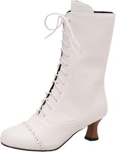 Женские элегантные ботильоны на шнуровке с круглым носком, ботильоны на молнии на блочном каблуке для удобного ношения XIEPP, White