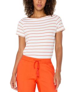 Женская полосатая футболка с вырезом-лодочкой, размеры P/XS-3X Liverpool Los Angeles, Clementine Stripe