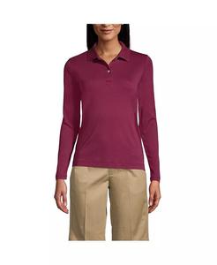 Женская школьная форма с длинным рукавом, женская рубашка-поло с интерлоком Lands' End, красный