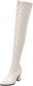 Женские ботфорты выше колена с эластичной тканью, с высокими широкими каблуками, длинные ботильоны для вечеринок, обувь на осень и зиму Generic, White