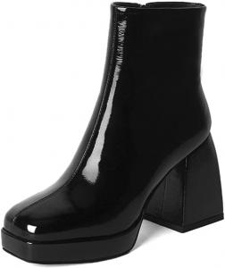 Женские ботильоны COMFASH с гладким верхом, водонепроницаемые, на блочном каблуке, Black