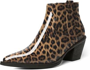 Женские ботильоны Esvowido с заостренным носком, низким каблуком, массивным каблуком, короткие ботинки с боковой молнией и мехом, офисные осенние ботинки, Leopard