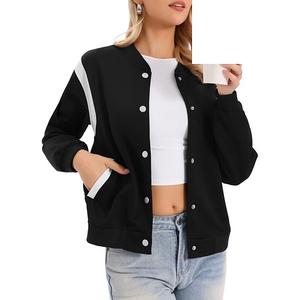 Бомбер для женщин casual с пуговицами бейсбольная бейсбольная куртка Inspire Chic