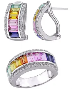Комплект из двух предметов: кольцо с выращенными в лаборатории сапфирами огранки «багет» и соответствующие серьги-кольца (8-1/10 карата) из стерлингового серебра Macy'S, multi-sapphire