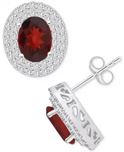Овальные серьги-гвоздики с родолитом (3 карата tw) и белым топазом (7/8 карата tw) из стерлингового серебра (также с цитрином, голубым топазом, перидотом и аметистом) Macy'S, garnet
