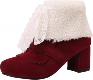 Женские Ботильоны на Блок-каблуке 6 см с Боковой Молнией, Искусственный Мех, Сладкий Лолита, Короткие Ботинки LYYSKY, Red