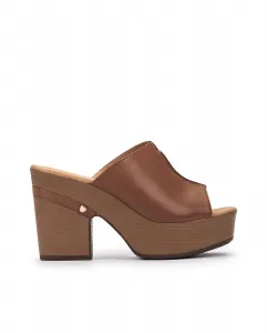 Женские кожаные сабо на толстом каблуке под дерево Weekend by Pedro Miralles, коричневый