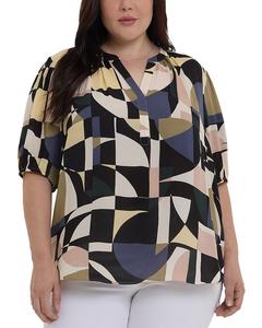 Короткий топ с пышными рукавами и запахом NYDJ Plus, мультиколор