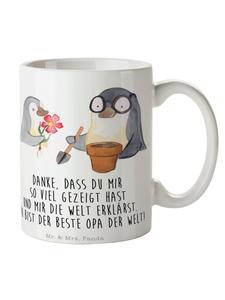 Кружка с пингвином, дедушкой, сажающей цветы, с надписью белым цветом Mr. & Mrs. Panda