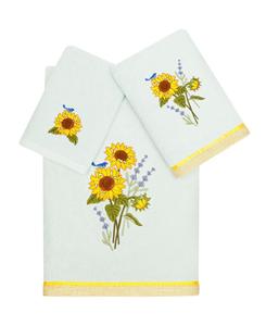 Набор из 3 банных полотенец из турецкого хлопка «Гирасол» с декоративной отделкой Linum Home, цвет aqua