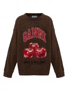 Свитер с вишневым принтом Ganni, коричневый