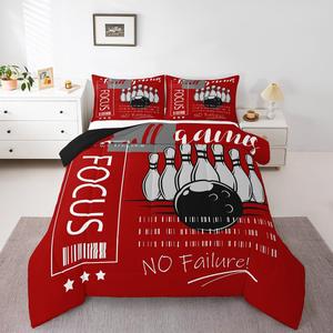 Erosebridal Комплект постельного белья Bowling Sports Theme для детей и подростков, красный и белый дизайн с шаром для боулинга, Red White