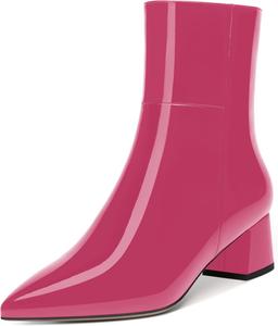 Женские ботинки NUMALEO с пряжкой, с острым носком, для активного отдыха, стильные, с низким толстым каблуком 5 см, высокие до щиколотки, Magenta