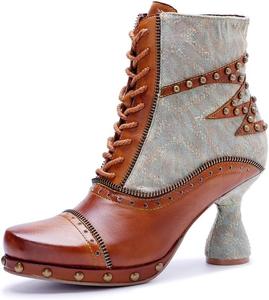 Женские ботильоны SOCOFY на невысоком каблуке, ручная работа, комбинированная кожа, цветочные зимние ботинки для женщин, модные и удобные, с боковой молнией, противоскользящие, с заостренным носком, туфли для свадебной вечеринки Eimeinuosy, Brown