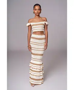 Женский комплект с юбкой Corazon и рюшами JLUXLABEL, коричневый/бежевый