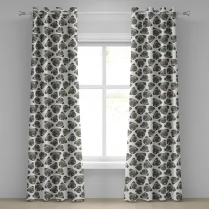 Штора на люверсах ABAKUHAUS Мопс, милые игривые мордочки собачек с высунутыми языками и эффектом грязи, декоративные двухпанельные шторы, 280 см x 225 см, цвет: темно-серый, бежевый