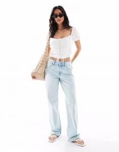 Stradivarius Petite - D03 - Джинсы прямого кроя светло-голубого цвета с заниженной талией