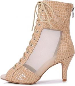 JXUZY Women's Sexy Mesh Peep Toe Bows Шнуровка на шпильках Летние сандалии Ботинки Generic, Xf2521 Beige/7.5Cm Heel