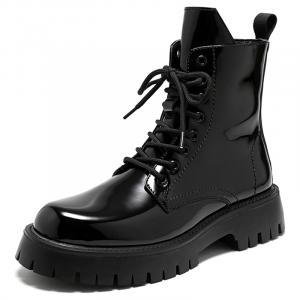 V05 Чёрные глянцевые короткие ботинки Martin мужские, цвет Black Shiny