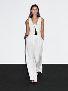 Топ из хлопковой смеси с бахромой Massimo Dutti, кремовый