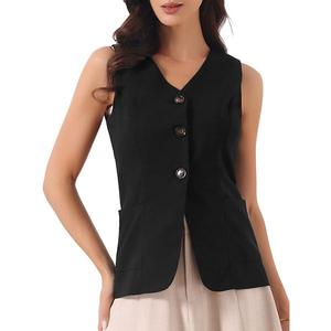 Хлопковый жилет-безрукавка для женщин летний с пуговицами v-образным вырезом Inspire Chic, Black