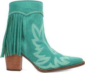 Женские повседневные ботинки Dingo Wild Sage с бахромой, открытым носком и молнией, средней высоты каблук 2-3" - зеленые, Green