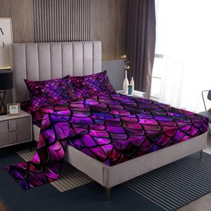Erosebridal Комплект постельного белья Purple Scales с морским принтом чешуи для детей и взрослых, Purple