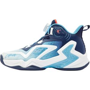 QIAODAN Высокие детские баскетбольные кроссовки Jordan White/Serene Blue с противоскользящей износостойкой подошвой