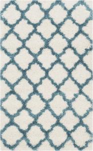 Ковер SAFAVIEH, 69 x 153 см, Kids Shag Collection, Ivory & Blue, узор Trellis, без линьки и прост в уходе, толщина 5 см, идеален для помещений с высокой проходимостью: прихожая, гостиная, спальня (SGK569C)