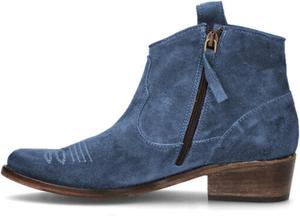 Женские ковбойские ботильоны с вышивкой, заостренный носок, низкий каблук, боковая молния, вестерн-стиль, повседневные нарядные ботинки OAKUMSAS, Blue