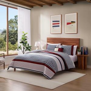 Tommy Hilfiger Комплект постельного белья «Бруклин», 3 предмета, Queen (160x200 см), синий в полоску, 100% хлопок, дышащий