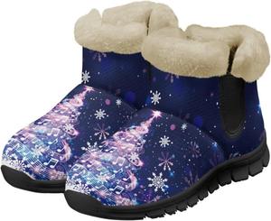 Женские ботильоны с противоскользящей подошвой, зимние ботинки с меховой подкладкой, уютные теплые домашние зимние обувь Chririnla, Dreamy Snowflake Christmas Tree