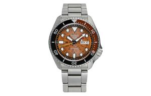 Seiko SRPJ47K1 Мужские часы 5 коллекции Механический механизм Нержавеющая сталь Ремешок Оранжевый циферблат